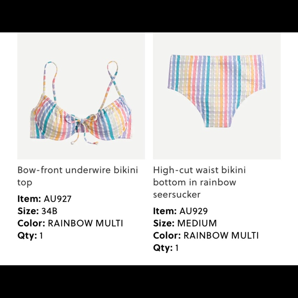 NWT rainbow seersucker high waist bikini jcrew